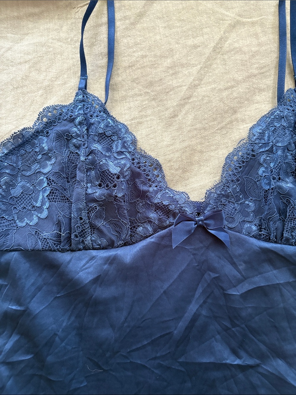 Silk Blue Lace Trim Cami Tank Top - Picture 2 of 4